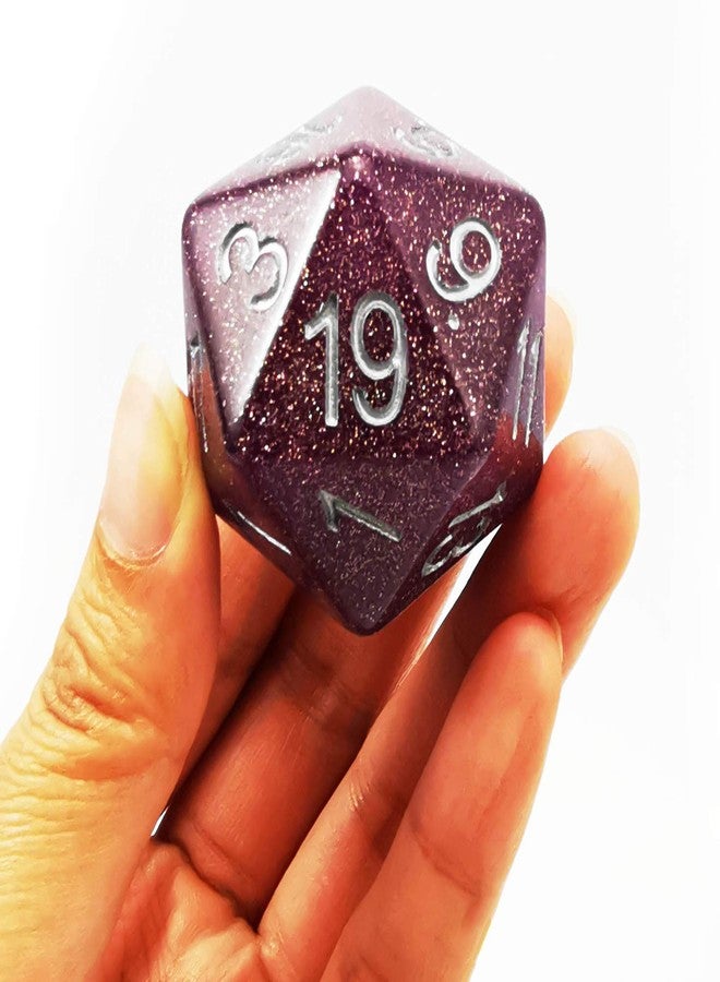 Bescon Glitter Jumbo D20 38MM, Big Size 20 Sides Dice Glitter Purple, Big 20 Faces Cube 1.5 inch - Image 1